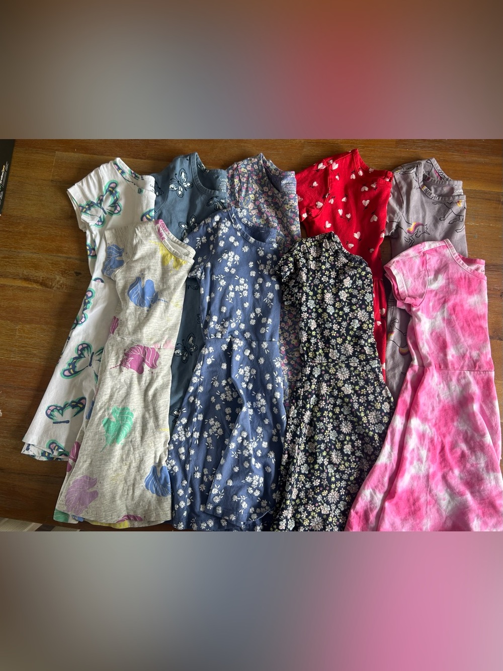 Girls Floral and Patterned Dress Lot - Blue, Navy, Red, Gray
